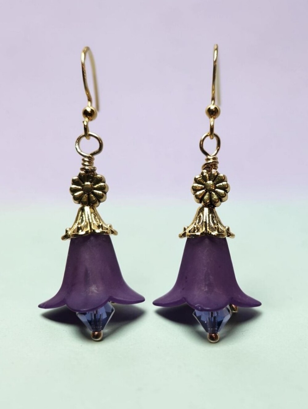 Handcrafted Bella Purple And Gold Floral Drop Earrings - Women Jewelry